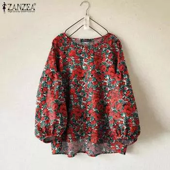 ZANZEA Женская свободная повседневная блузка с рукавом девять четвертей и цветочным принтом S жёлтый