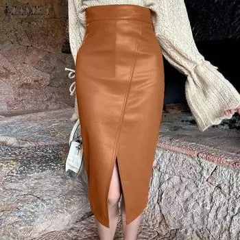 ZANZEA Женская юбка на молнии с высокой талией и бедрами 3XL коричневый