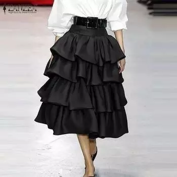 ZANZEA Женские элегантные многослойные однотонные юбки с оборками S чёрный