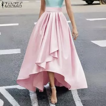 ZANZEA Женские элегантные однотонные атласные свободные юбки А-силуэта L
