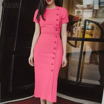 ZANZEA Женские элегантные платья с круглым вырезом и коротким рукавом 4XL чёрный