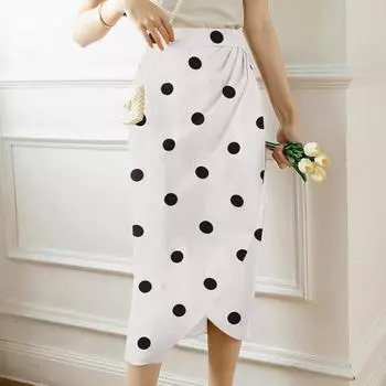 ZANZEA Женские элегантные повседневные облегающие юбки-миди с высокой талией в горошек 4XL белый