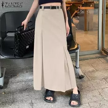 ZANZEA Женские элегантные повседневные плиссированные макси-юбки с высокой талией больших размеров S чёрный