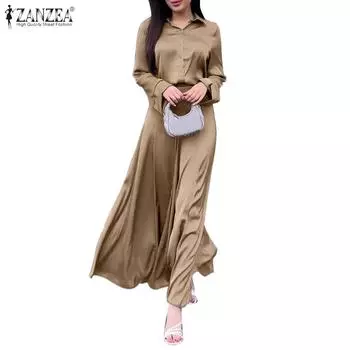 ZANZEA Женская блузка и длинные юбки Повседневный комплект из двух частей 3XL темно-синий