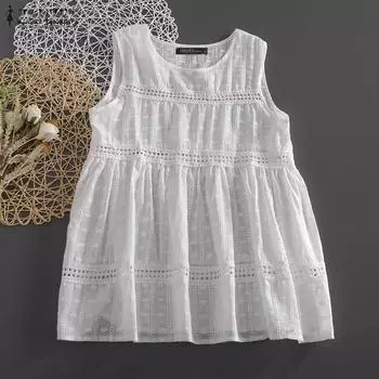 ZANZEA Женские кружевные летние майки без рукавов с круглым вырезом 4XL оранжевый