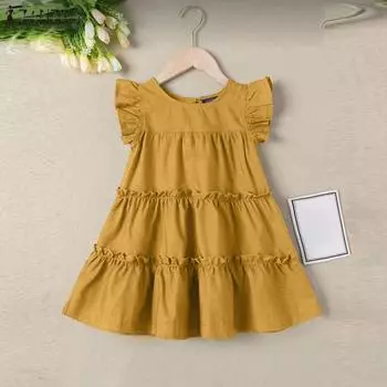 ZANZEA Женские летние блузки А-силуэта с круглым вырезом и коротким рукавом, многослойными оборками M розовый