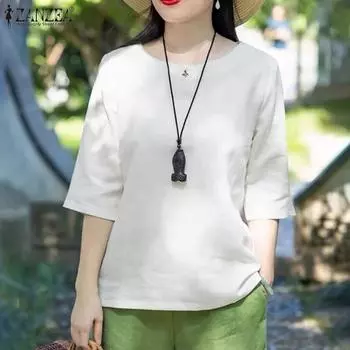 ZANZEA Женские летние блузки с круглым вырезом и коротким рукавом S чёрный