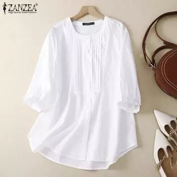 ZANZEA Женские летние блузки в полоску с круглым вырезом и коротким рукавом S темно-синий