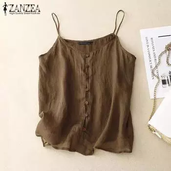 ZANZEA Женские летние майки-комбинации без рукавов с V-образным вырезом 5XL зелёный