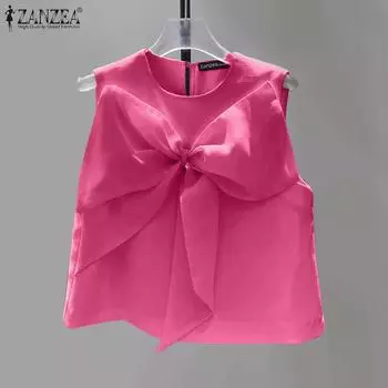 ZANZEA Женские летние майки без рукавов с круглым вырезом и завязками 4XL жёлтый