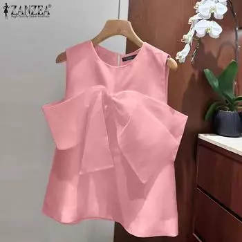 ZANZEA Женские летние майки с круглым вырезом без рукавов и завязками XL синий