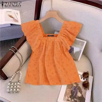 ZANZEA Женские летние майки с квадратным вырезом и цветочным принтом S жёлтый