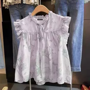 ZANZEA Женские летние майки с V-образным вырезом и цветочным принтом M фиолетовый