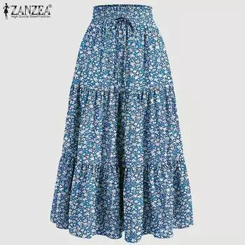 ZANZEA Женские летние многослойные юбки А-силуэта с цветочным принтом S зелёный