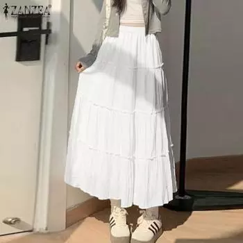 ZANZEA Женские летние однотонные многослойные юбки А-силуэта со средней талией S белый