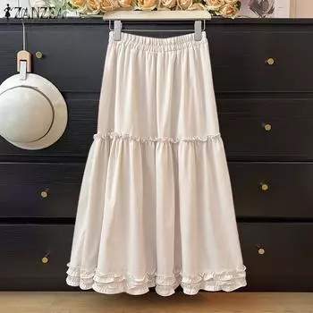 ZANZEA Женские летние однотонные многослойные юбки с эластичной резинкой на талии S бежевый