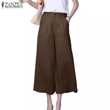 ZANZEA Женские летние однотонные свободные повседневные широкие укороченные брюки L