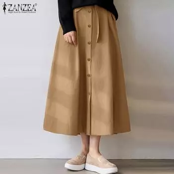 ZANZEA Женские летние однотонные свободные повседневные юбки