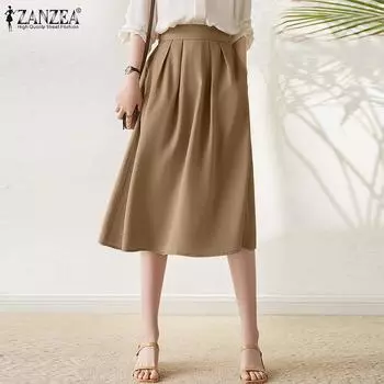 ZANZEA Женские летние однотонные свободные повседневные юбки 3XL коричневый