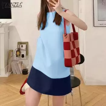 ZANZEA Женские летние платья без рукавов с круглым вырезом L розовый