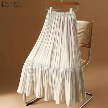 ZANZEA Женские летние плиссированные многослойные однотонные юбки А-силуэта с эластичной талией S чёрный