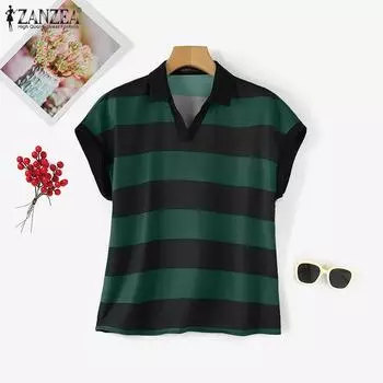 ZANZEA Женские летние полосатые майки без рукавов с лацканами XL красный