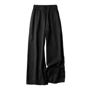 ZANZEA женские летние повседневные брюки сплошной цвет с эластичной резинкой на талии свободные длинные брюки L чёрный