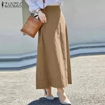 ZANZEA Женские летние повседневные длинные хлопковые юбки с высокой талией