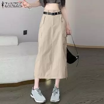 ZANZEA женские летние повседневные длинные юбки с высокой талией и шнурком