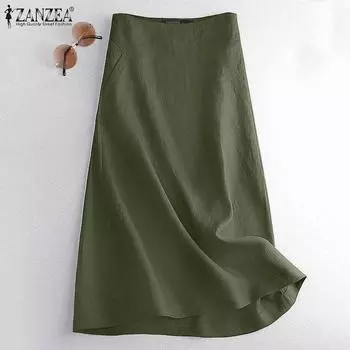 ZANZEA женские летние повседневные хлопковые льняные юбки с боковой молнией S темно-синий