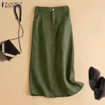 ZANZEA женские летние повседневные хлопковые юбки на молнии S коричневый