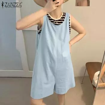ZANZEA женские летние повседневные комбинезоны с круглым вырезом без рукавов и открытой спиной, комбинезоны