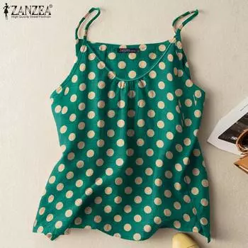 ZANZEA Женские летние повседневные майки без рукавов с принтом в горошек 4XL оранжевый