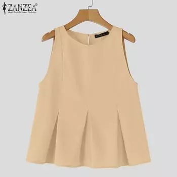 ZANZEA Женские летние повседневные майки без рукавов с круглым вырезом S зелёный