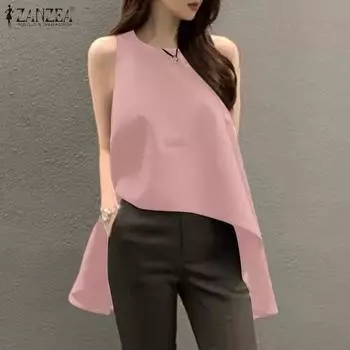 ZANZEA Женские летние повседневные майки без рукавов с неровным подолом 4XL розовый