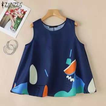 ZANZEA Женские летние повседневные майки без рукавов с принтом S красный