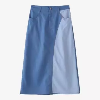 ZANZEA Женские летние повседневные миди-юбки в полоску пэчворк S синий