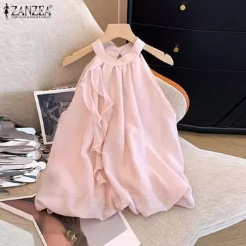 ZANZEA Женские летние повседневные однотонные майки на бретелях 3XL розовый