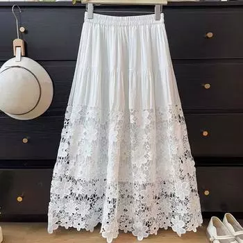 ZANZEA Женские летние повседневные полые вязаные лоскутные свободные длинные юбки S белый