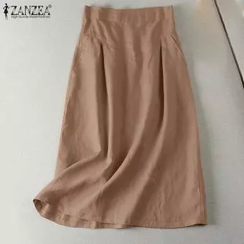 ZANZEA женские летние повседневные свободные хлопковые юбки с эластичной резинкой на талии