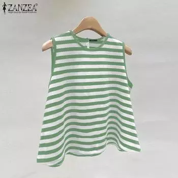 ZANZEA Женские летние повседневные свободные майки А-силуэта с круглым вырезом в полоску