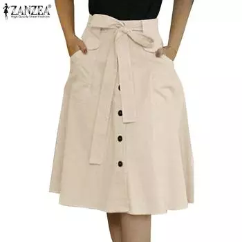 ZANZEA Женские летние повседневные свободные юбки миди S чёрный