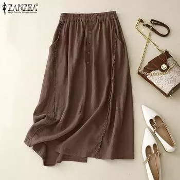 ZANZEA женские летние повседневные свободные юбки с эластичной резинкой на талии S темно-синий