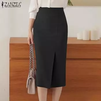 ZANZEA женские летние повседневные тонкие юбки-карандаш с высокой талией S чёрный