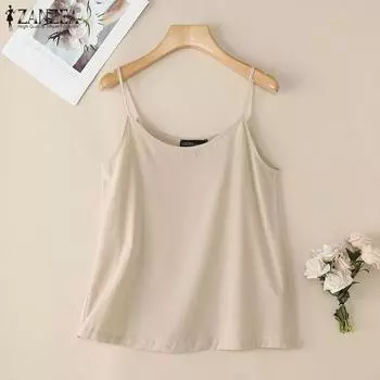 ZANZEA Женские летние повседневные топы-комбинации без рукавов с V-образным вырезом S бежевый