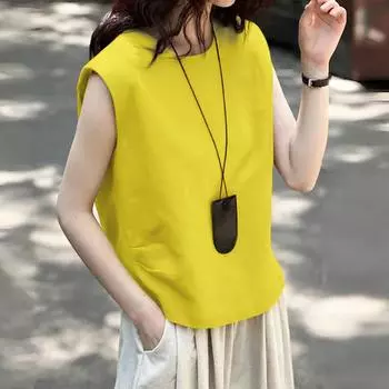 ZANZEA Женские летние повседневные топы-майки без рукавов с круглым вырезом и свободного кроя 2XL