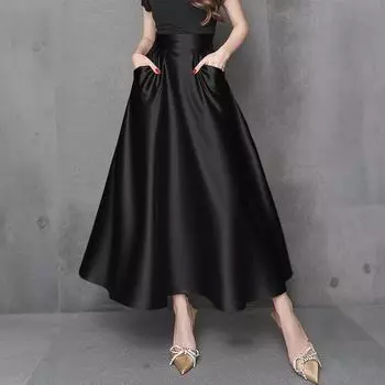 ZANZEA Женские летние повседневные юбки А-силуэта из искусственного сатина S чёрный