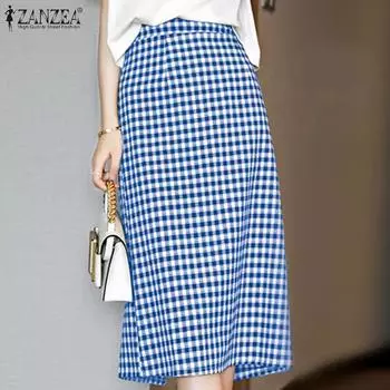ZANZEA Женские летние повседневные юбки с клетчатым принтом 3XL чёрный