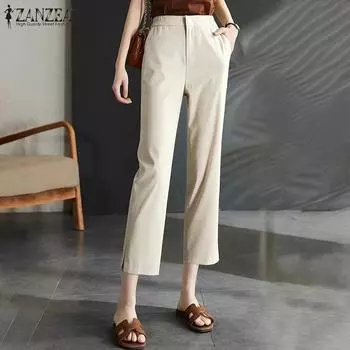 ZANZEA Женские летние прямые брюки со средней посадкой и разрезом S хаки
