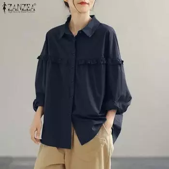 ZANZEA Женские летние рубашки с длинным рукавом и воротником-стойкой M белый